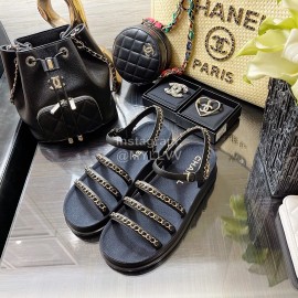 Chanel Calfskin Chain Sandals For Women Black