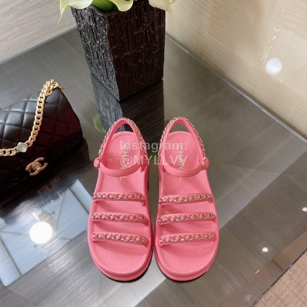 Chanel Calfskin Chain Sandals For Women Rose Red