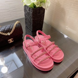 Chanel Calfskin Chain Sandals For Women Rose Red