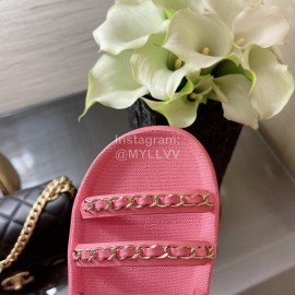 Chanel Calfskin Chain Sandals For Women Rose Red