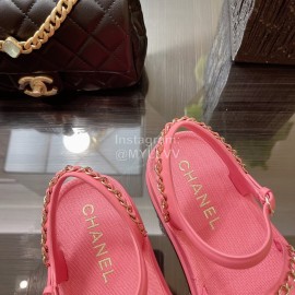 Chanel Calfskin Chain Sandals For Women Rose Red