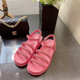 Chanel Calfskin Chain Sandals For Women Rose Red