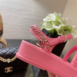 Chanel Calfskin Chain Sandals For Women Rose Red