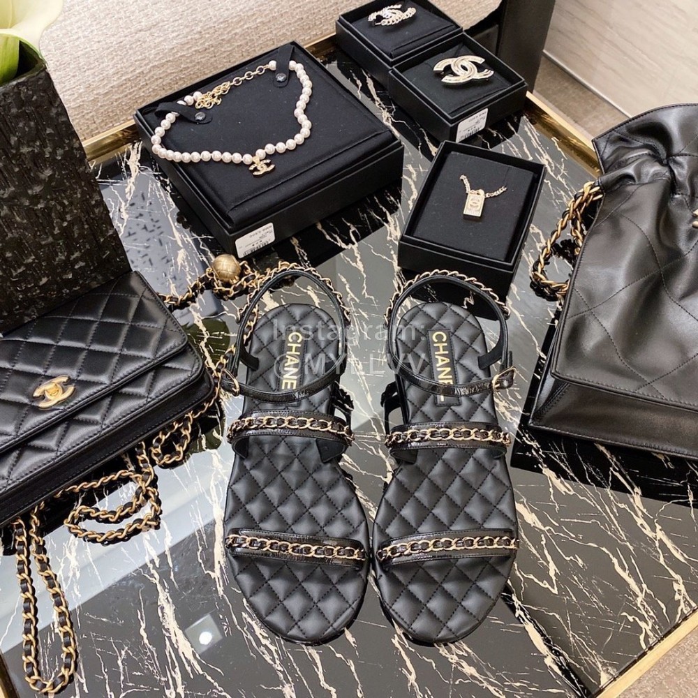 Chanel Calfskin Chain Sandals Black