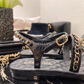 Chanel Calfskin Chain Sandals Black