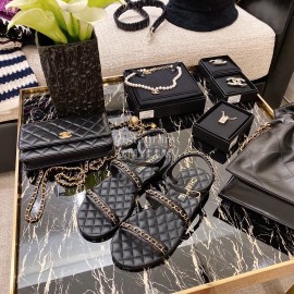 Chanel Calfskin Chain Sandals Black