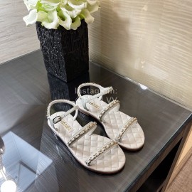 Chanel Calfskin Chain Sandals White
