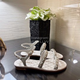 Chanel Calfskin Chain Sandals White