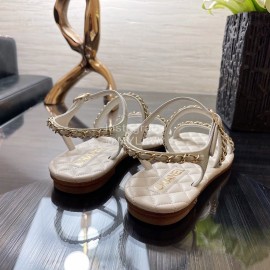 Chanel Calfskin Chain Sandals White