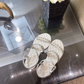 Chanel Calfskin Chain Sandals White