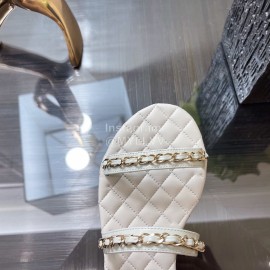 Chanel Calfskin Chain Sandals White