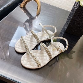 Chanel Calfskin Chain Sandals White