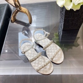 Chanel Calfskin Chain Sandals White