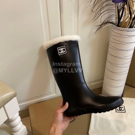 Chanel Wool Waterproof Warm Rain Boots Black