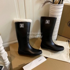 Chanel Wool Waterproof Warm Rain Boots Black