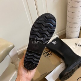 Chanel Wool Waterproof Warm Rain Boots Black