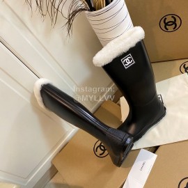 Chanel Wool Waterproof Warm Rain Boots Black