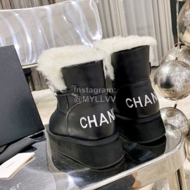 Chanel Winter Sheepskin Thick Soled Boots Black