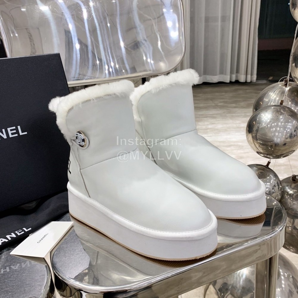 Chanel Winter Sheepskin Thick Soled Boots White