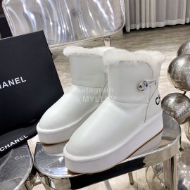 Chanel Winter Sheepskin Thick Soled Boots White