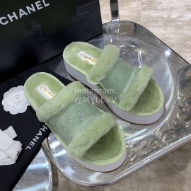 Chanel Autumn Winter Soft Wool Slippers Green