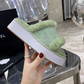 Chanel Autumn Winter Soft Wool Slippers Green