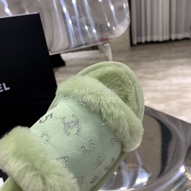 Chanel Autumn Winter Soft Wool Slippers Green