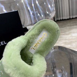 Chanel Autumn Winter Soft Wool Slippers Green