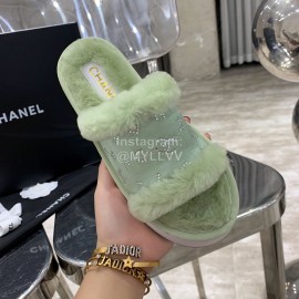 Chanel Autumn Winter Soft Wool Slippers Green