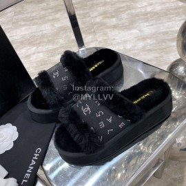 Chanel Autumn Winter Soft Wool Slippers Black