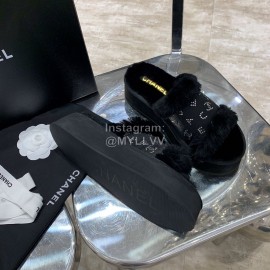 Chanel Autumn Winter Soft Wool Slippers Black