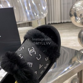 Chanel Autumn Winter Soft Wool Slippers Black