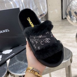 Chanel Autumn Winter Soft Wool Slippers Black