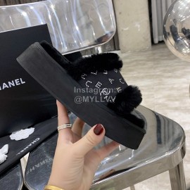 Chanel Autumn Winter Soft Wool Slippers Black