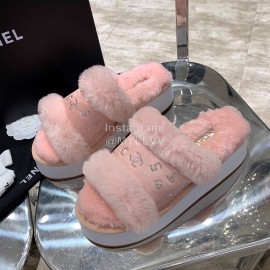 Chanel Autumn Winter Soft Wool Slippers Pink