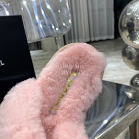 Chanel Autumn Winter Soft Wool Slippers Pink