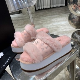 Chanel Autumn Winter Soft Wool Slippers Pink