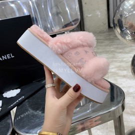 Chanel Autumn Winter Soft Wool Slippers Pink