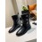 Chanel Autumn Winter Leather Button Boots Black