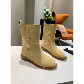 Chanel Autumn Winter Leather Button Boots Apricot