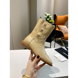 Chanel Autumn Winter Leather Button Boots Apricot