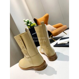 Chanel Autumn Winter Leather Button Boots Apricot