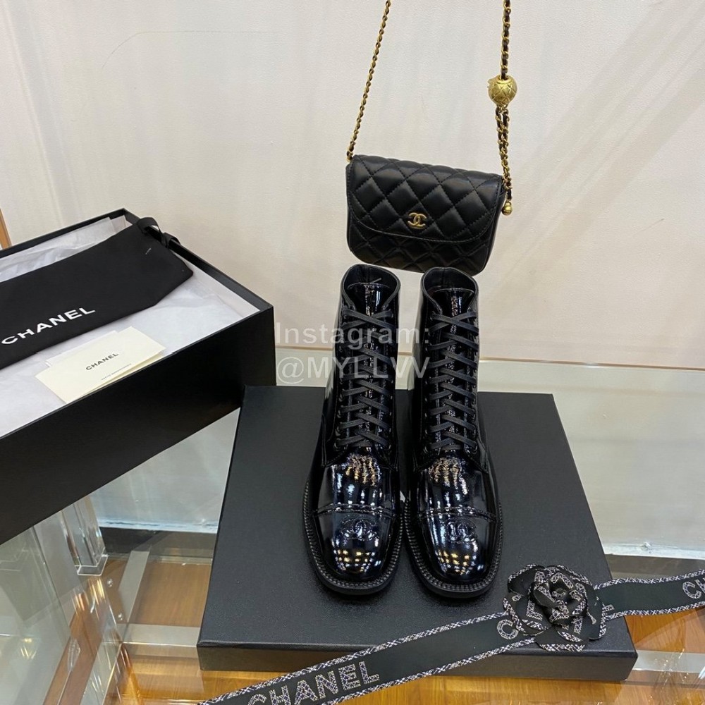 Chanel Calfskin Lace Up Boots Black