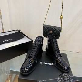 Chanel Calfskin Lace Up Boots Black