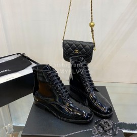 Chanel Calfskin Lace Up Boots Black