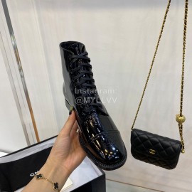 Chanel Calfskin Lace Up Boots Black
