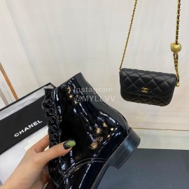 Chanel Calfskin Lace Up Boots Black