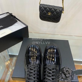Chanel Calfskin Lace Up Boots Black