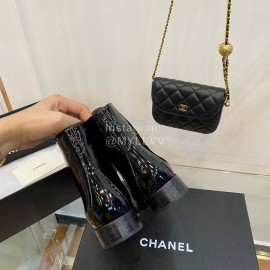 Chanel Calfskin Lace Up Boots Black