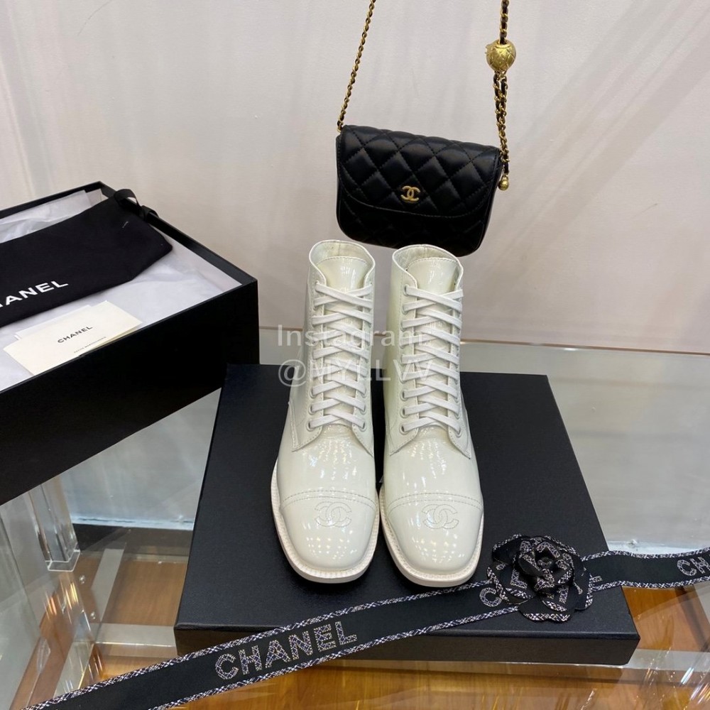 Chanel Calfskin Lace Up Boots White